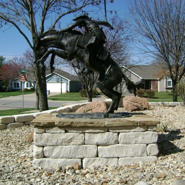 Remingston statue, stone landscaping