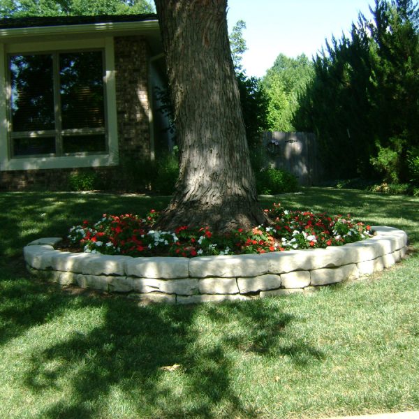 Flower bed and tree retaining wall